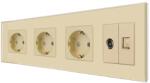 Luxion Priza tripla Schuko cu TV si internet, rama din sticla Luxion aurie (LX-3MP010/26/25G-G)