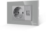 Luxion Priza Schuko + Priza Internet Luxion cu rama din sticla gri, 3M (LXI-045/38GF-GY)