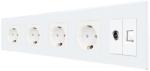 Luxion Priza cvadrupla Schuko cu TV si Internet, rama din sticla Luxion (LX-4MP010/26/25G-W)