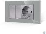 Luxion Intrerupator cap-scara dublu cu priza si rama din sticla Luxion 4M, gri (LXI-2009/045GF-GY)