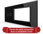 LIVOLO Panou din sticla Livolo pentru intrerupator dublu si 2 prize, 6/7M, negru (VL-P902.E.E-7B)