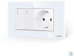 Luxion Intrerupator dublu cap scara cu priza si rama din sticla Luxion, alb, 4M (LXI-2009/045GF-W)