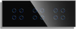 Luxion Panou cu 3 întrerupatoare cvadruple touch din sticla, negru, Luxion (LX-GP037B-FL)