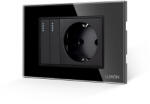 Luxion Intrerupator dublu cu priza si rama din sticla Luxion 3M, negru (LXI-011/045GF-B)