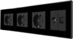 Luxion Priza tripla Schuko cu TV si Internet, rama din sticla neagra Luxion (LX-3MP010/26/25G-B)