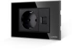 Luxion Priza Schuko cu priza internet si rama din sticla Luxion, negru, 3M (LXI-045/38GF-B)