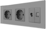 Luxion Priza dubla Schuko cu TV si internet, rama din sticla gri Luxion (LX-2MP010/26/25G-GY)