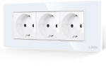 Luxion Priza tripla Luxion 6M cu rama din sticla, standard italian, alb (LXI-3045GF-W)