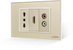 Luxion Priza îngusta cu HDMI si audio, rama din sticla aurie Luxion, standard italian 3M (LXI-052/69/68GF-G)