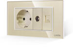 Luxion Priza Schuko cu TV si Internet Luxion, rama din sticla aurie, 4M (LXI-045/32/38GF-G)