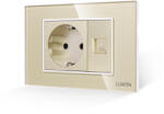 Luxion Priza Schuko + Priza Internet Luxion cu Rama din Sticla Aurie, 3M (LXI-045/38GF-G)