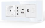 Luxion Priza Schuko + Ingusta + Dubla USB + TV + Internet cu Rama Din Sticla LUXION, Standard Italian, 6M (LXI-045/52/47/32/38GF-W)