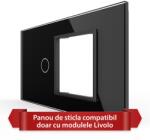 LIVOLO Panou din Sticla Livolo 4M cu Intrerupator Simplu si Priza, Negru (VL-P901.E-4B)