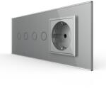 LIVOLO Intrerupator dublu dublu cu priza Livolo, rama sticla gri, standard italian 6M (VL-FC2/2/FCTC-6I)