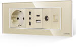 Luxion Priza Schuko cu USB, TV si Internet, rama din sticla aurie Luxion 6M (LXI-045/52/47/32/38GF-G)