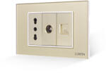 Luxion Priza îngusta TV + internet cu rama din sticla aurie Luxion, standard italian 3M (LXI-052/32/38-GF-G)