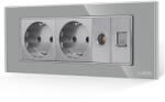 Luxion Priza dubla Schuko cu TV si Internet, rama din sticla gri Luxion 6M (LXI-2045/32/38GF-GY)