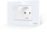 Luxion Intrerupator dublu cu priza Luxion, rama din sticla alba, standard italian 3M (LXI-011/045GF-W)