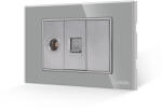 Luxion Priza TV si Internet Luxion cu rama din sticla gri, standard italian, 3M (LXI-032/38/22-GF-GY)