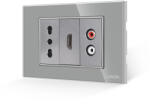 Luxion Priza ingusta HDMI si audio Luxion cu rama din sticla gri, standard italian 3M (LXI-052/69/68GF-GY)