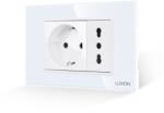 Luxion Priza Schuko si universala italiana Luxion 3M, alba, cu rama din sticla (LXI-045/52GF-W)