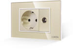 Luxion Priza Schuko cu priza TV si rama din sticla aurie Luxion, standard italian 3M (LXI-045/32GF-G)