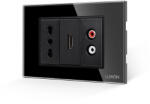 Luxion Priza îngusta cu HDMI si audio, rama din sticla neagra Luxion, 3M (LXI-052/69/68GF-B)