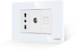 Luxion Priza 3M cu TV si Internet, rama din sticla alba Luxion, standard italian (LXI-052/32/38-GF-W)