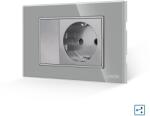 Luxion Intrerupator cap-scara cu priza Luxion, rama din sticla gri, standard italian 3M (LXI-009/045GF-GY)