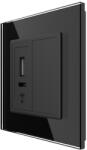 LIVOLO Priza USB-A si USB-C Livolo 20W cu rama din sticla si tasta falsa, neagra (VL-FCUA.UC-BP)