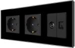Luxion Priza dubla Schuko cu TV si internet, rama din sticla neagra Luxion (LX-2MP010/26/25G-B)