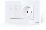 Luxion Intrerupator dublu cu priza si rama din sticla Luxion, standard italian, 4M, alb (LXI-2008/045GF-W)