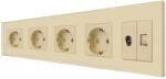 Luxion Priza cvadrupla Schuko cu TV si internet, rama din sticla aurie Luxion (LX-4MP010/26/25G-G)