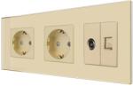 Luxion Priza dubla Schuko cu TV si Internet, rama din sticla Luxion, auriu (LX-2MP010/26/25G-G)