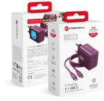 Forcell F-Energy GaN III Crystal Color VT-60 60 W-os hálózati töltő 2 db USB-C porttal és bordó USB-C-USB-C szilikonkábellel - smartdiszkont