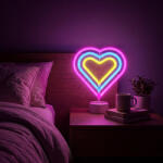  Neon LED lámpa - színes szív - 3 x AA + USB - 25, 2 x 1, 6 x 23 cm (43996F)