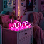  Neon LED lámpa - rózsaszín "Love" - 3 x AA + USB - 34 x 1.6 x 12, 5 cm (43996H)