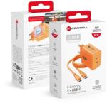 Forcell F-Energy GaN III Crystal Color 60 W-os hálózati töltő 2× USB-C csatlakozóval és USB-C-USB-C szilikonkábellel, narancssárga, VT-60 - studioeszkozok