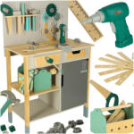 LULILO Fikso atelier din lemn set mic pentru meșteri cu unelte ferăstrău șurubelniță sunete 86cm (IK-KX3158) Set bricolaj copii