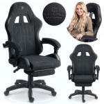Sofotel Scaun gaming, Sofotel Lokar, negru, înălțime șezut 36-46 cm, roți cauciucate, cu suport pentru picioare, înclinabil, capacitate portantă 120 kg