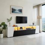 Hommoo Tv szekrény 180x38, 5x45 cm fehér-fekete mdf üveg led (103)