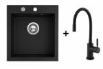 FERRO Set chiuveta Ferro din granit, o cuva, 50 40 cm Negru Mat+Baterie flexibila Ferro neagra