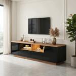 Hommoo Tv szekrény 180x40x46 cm fekete és fa színű laminált lemez (103)