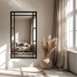Alfaram Oglindă în stil loft cu șipci, cu ramă neagră din MDF - SET
