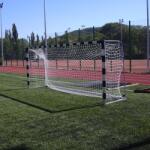 Szi-Zo Labdarugó kapu 5x2m alumínium 10x12 cm-es ovál profil natúr, ellensúlyos, gurítható