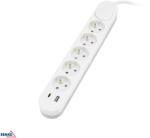 BEMKO 5 aljzatos hosszabbító kapcsolóval és 2× USB-vel, 2 m, fehér BM-B05-NB5GW2M-2U (BM-B05-NB5GW2M-2U)