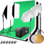 Hakutatz Fotóstúdió szett softbox és ernyő világítással - 4 izzó, háttérrendszer, állványok, táska (B075MY7DKJ)