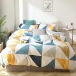 GETIYA Gyerek ágyneműhuzat geometrikus mintás - 100% pamut, paplan- és párnahuzat, fém cipzár, GETIYA 200 x 155 cm Geometrikus Kék - Sárga (X001FUUR8R)