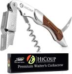 HiCoup Kitchenware Professzionális Sommelier Dugóhúzó Fa Markolattal - 3 az 1-ben Rozsdamentes Acél Bornyitó, Kés és Sörnyitó Funkcióval Mahagóni - Ezüst véggel (045929893906)