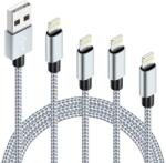 Apple Töltőkábel 4 db - 1 m, Fonott Nylon, Fehér-Szürke, Lightning Kábel Szett (apple002A)